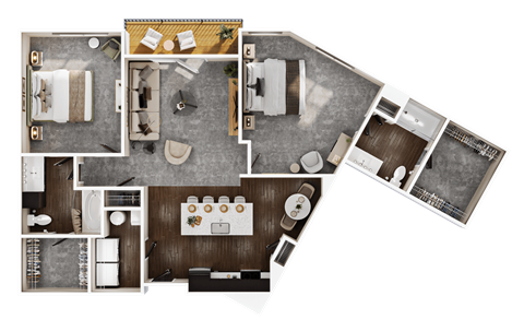 Floor plan for 2 beds, 2 baths, 1264 sqft